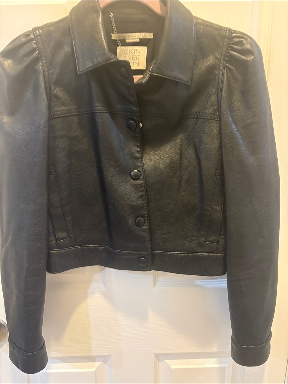 Stella McCartney Black vegan Leather Puff-Sleeve Jacket